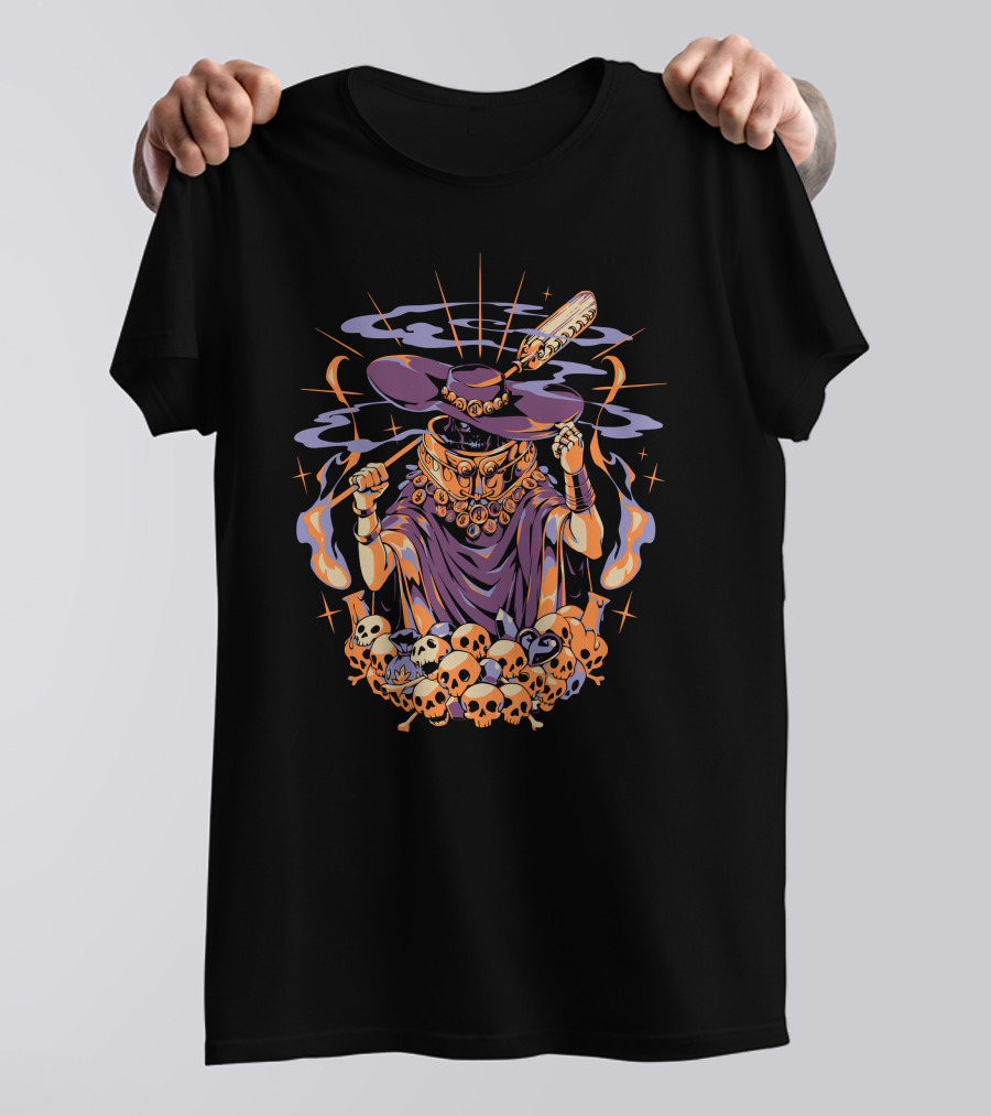 The Stygian Boatman Purple Robe Skull Collection With Feather Hat T-Shirt