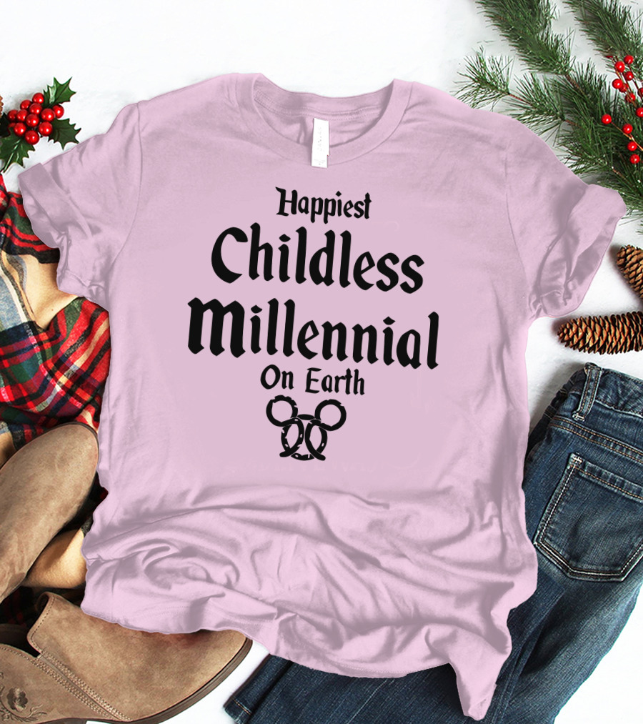 Happiest Childless Millennial On Earth With Minimalistic Disney Mickey Mouse Ears T-Shirt