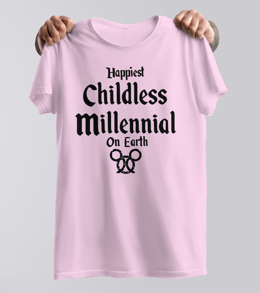 Happiest Childless Millennial On Earth With Minimalistic Disney Mickey Mouse Ears T-Shirt