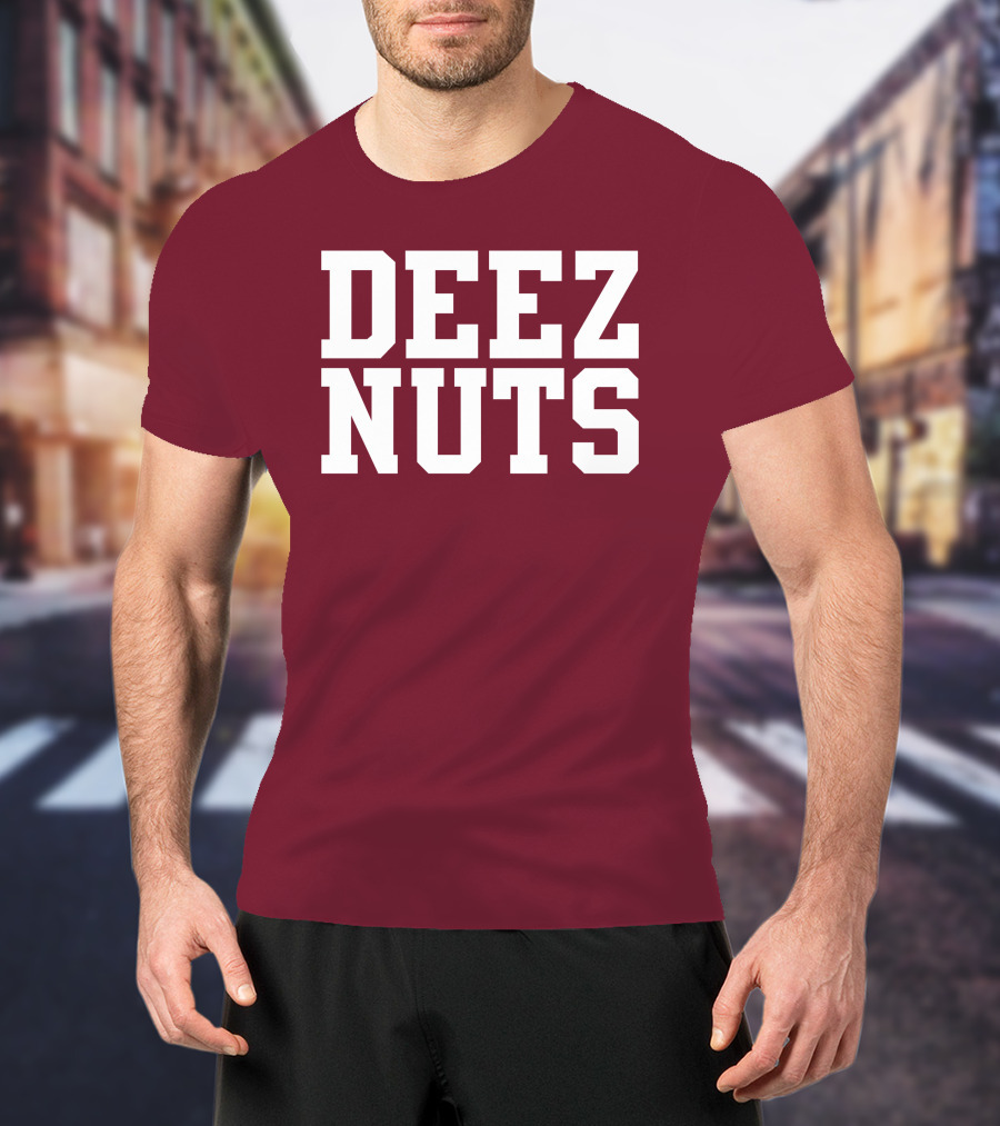DEEZ NUTS Text Bold White On Dark T-Shirt