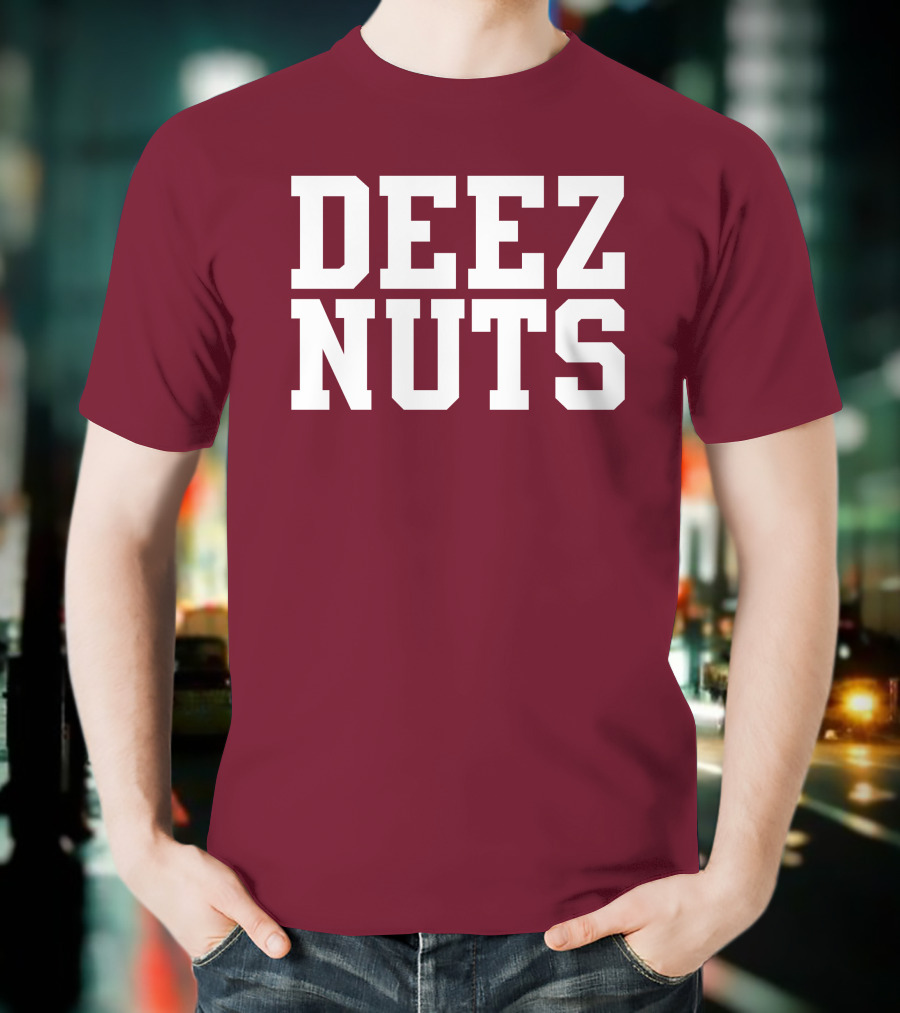 DEEZ NUTS Text Bold White On Dark T-Shirt