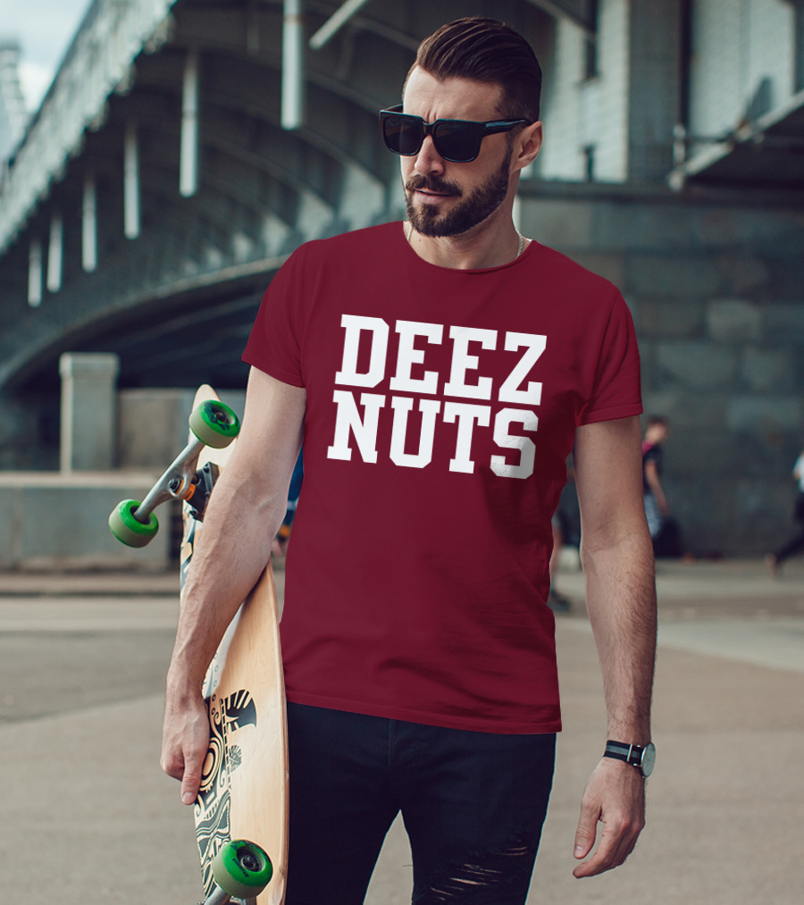 DEEZ NUTS Text Bold White On Dark T-Shirt