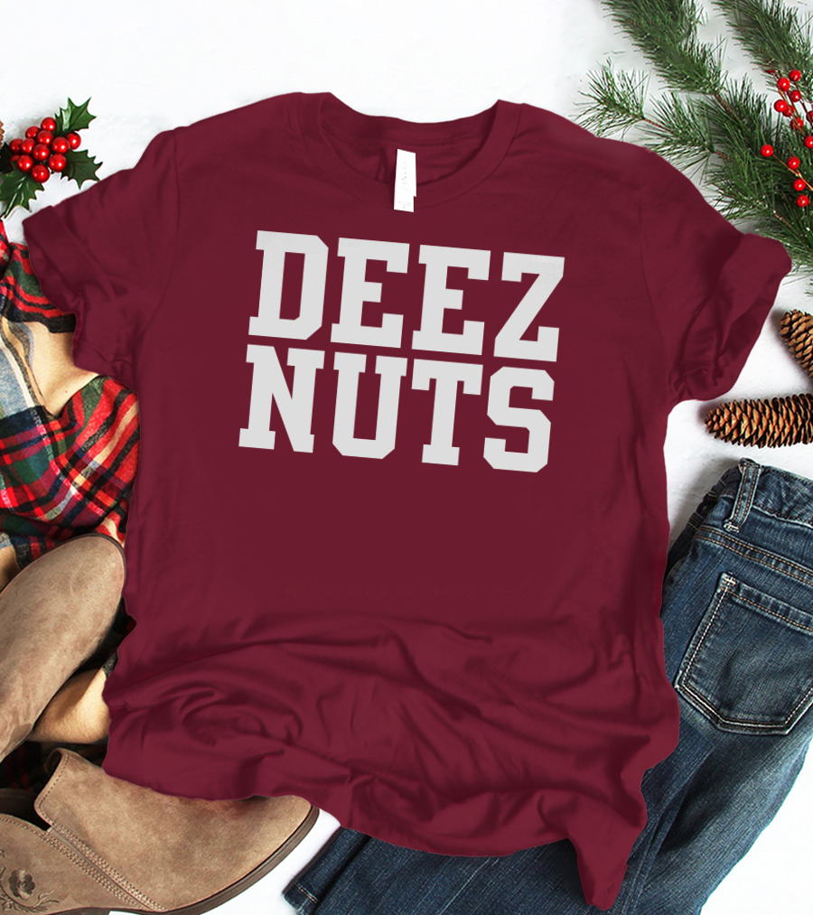 DEEZ NUTS Text Bold White On Dark T-Shirt