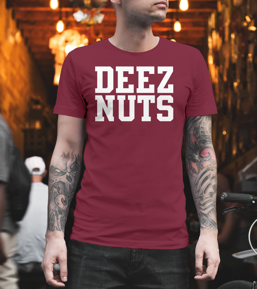 DEEZ NUTS Text Bold White On Dark T-Shirt