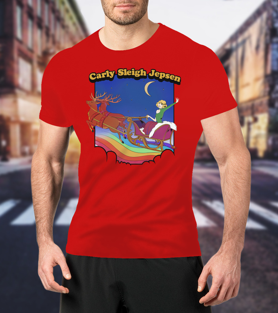 Carly Sleigh Jepsen Christmas Reindeer Sleigh Adventure Under Moonlit Sky T-Shirt