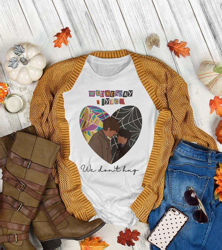 Wednesday And Tyler We Don't Hug Heart T-Shirt