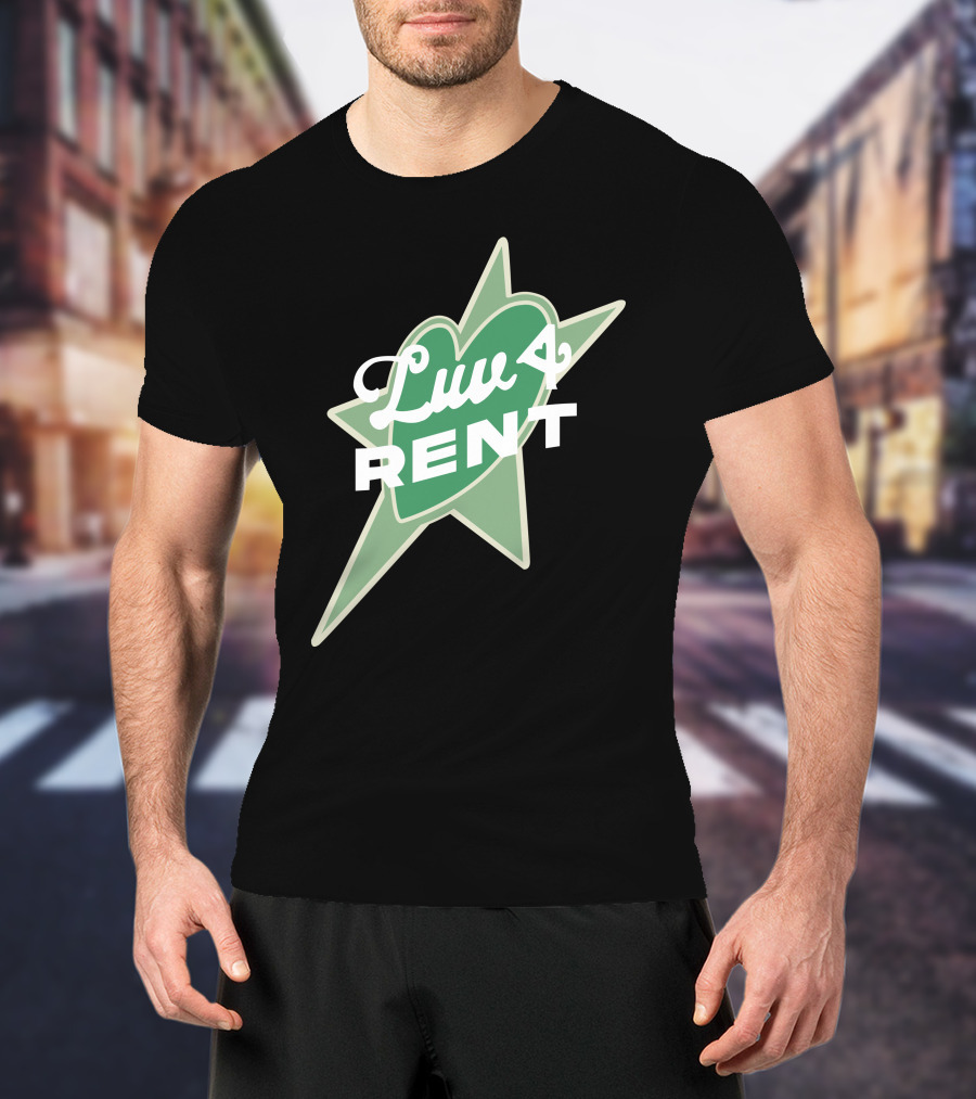 Luv 4 Rent Green Heart With Starburst Background T-Shirt