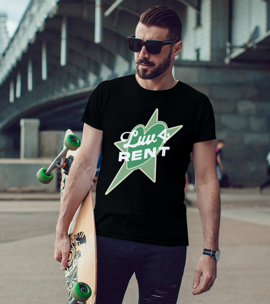 Luv 4 Rent Green Heart With Starburst Background T-Shirt