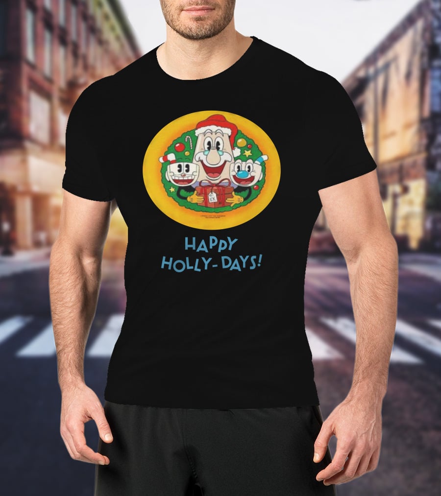 Happy Holly-Days Christmas Santa Cuphead And Mugman T-Shirt