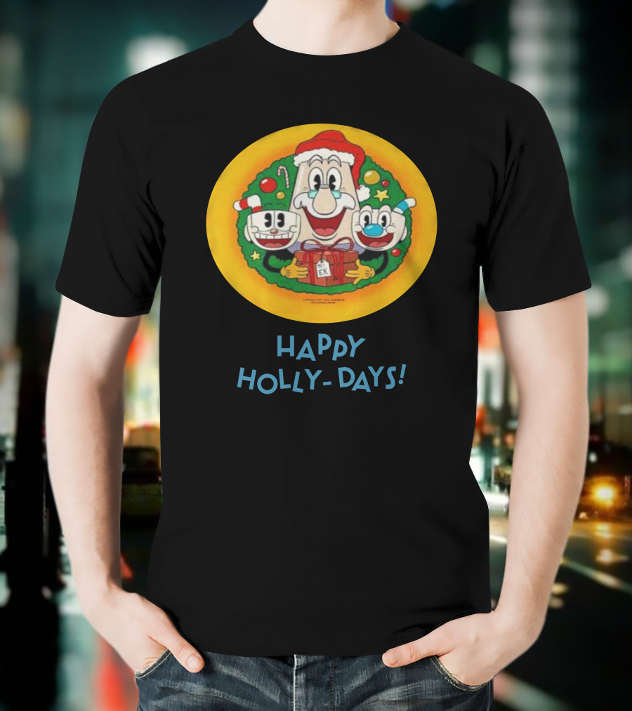 Happy Holly-Days Christmas Santa Cuphead And Mugman T-Shirt