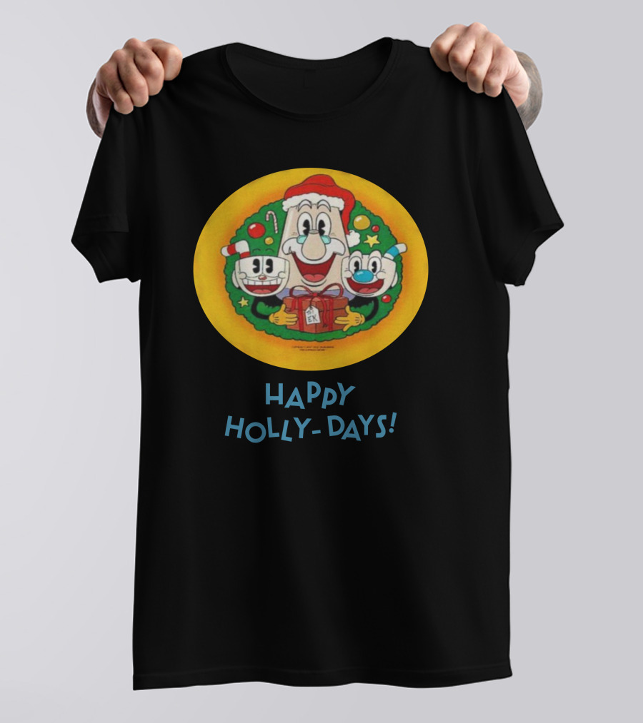 Happy Holly-Days Christmas Santa Cuphead And Mugman T-Shirt