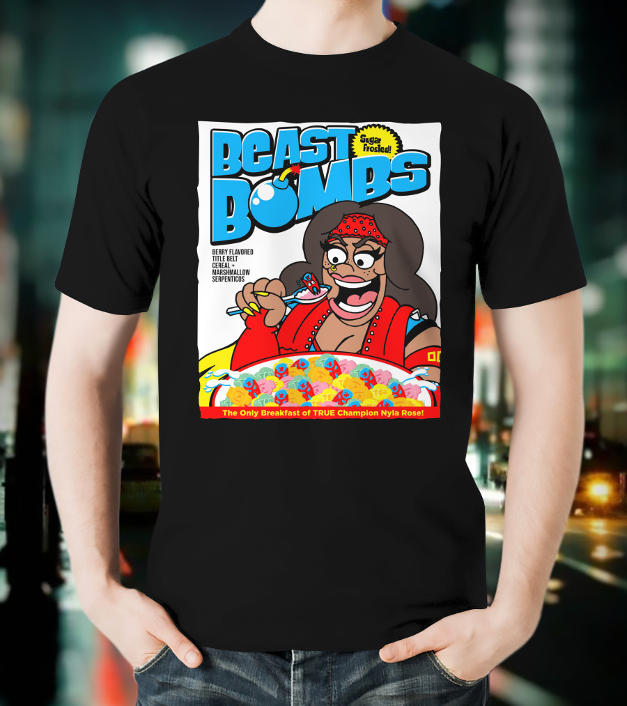 BEAST BOMBS Sugar Frosted Berry Flavored Title Belt Cereal With Marshmallow Serpenticos The Only Breakfast Of True Champion Nyla Rose T-Shirt