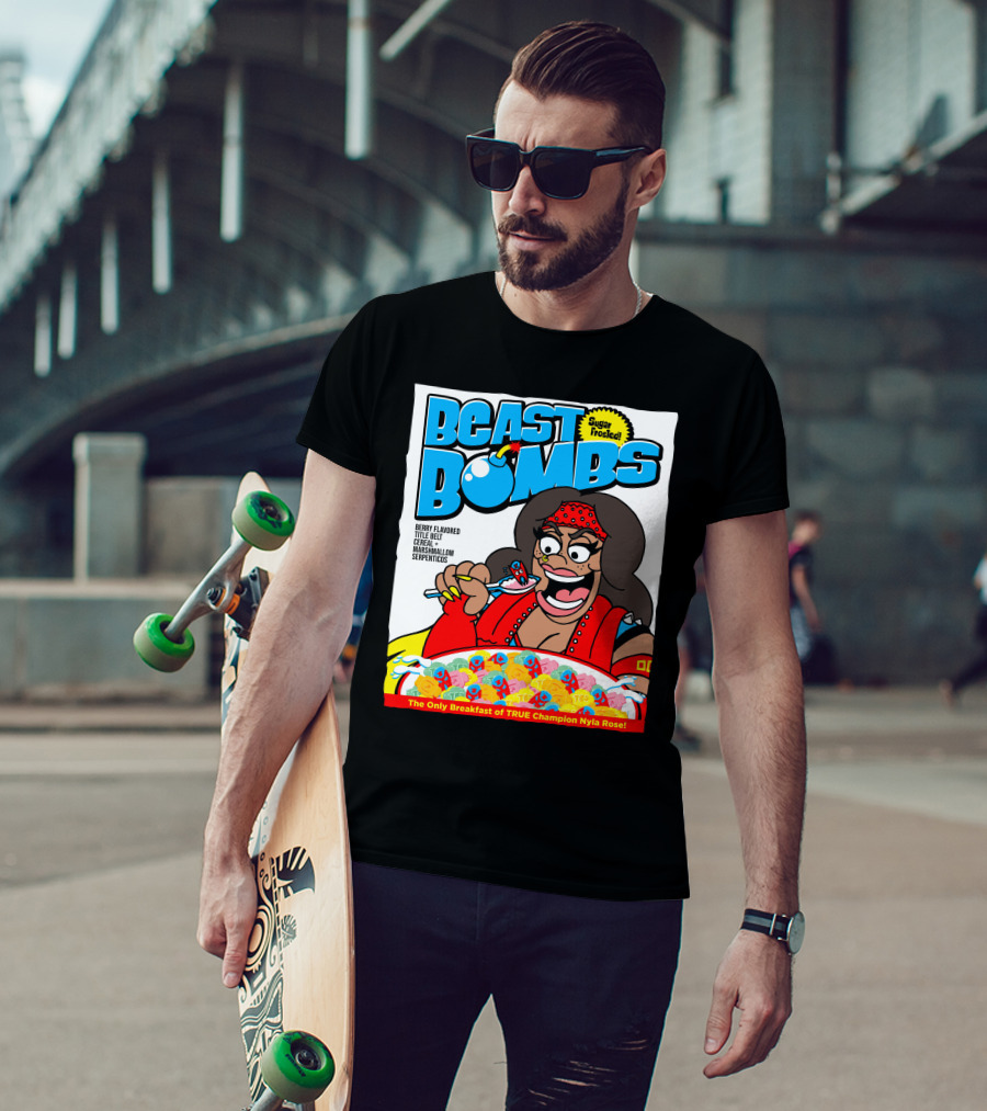 BEAST BOMBS Sugar Frosted Berry Flavored Title Belt Cereal With Marshmallow Serpenticos The Only Breakfast Of True Champion Nyla Rose T-Shirt