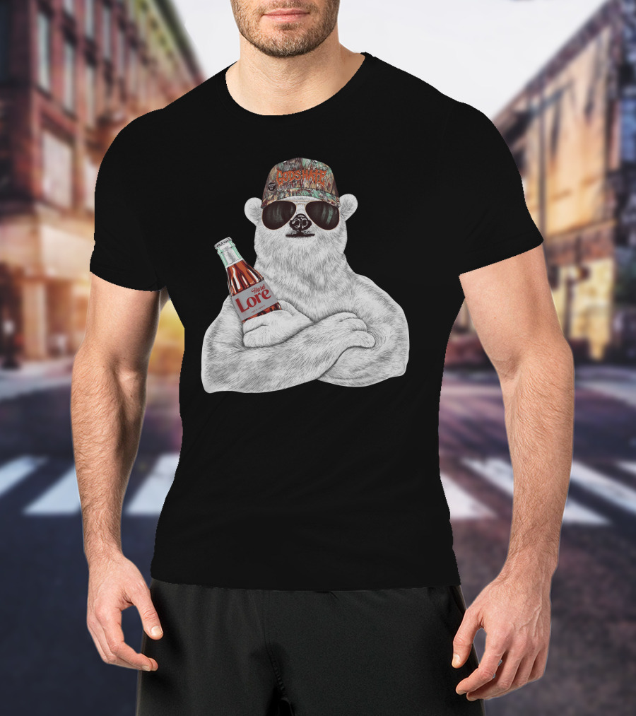 Polar Bear Gods Hate Hard Lore Camo Hat Sunglasses Holding Bottle T-Shirt