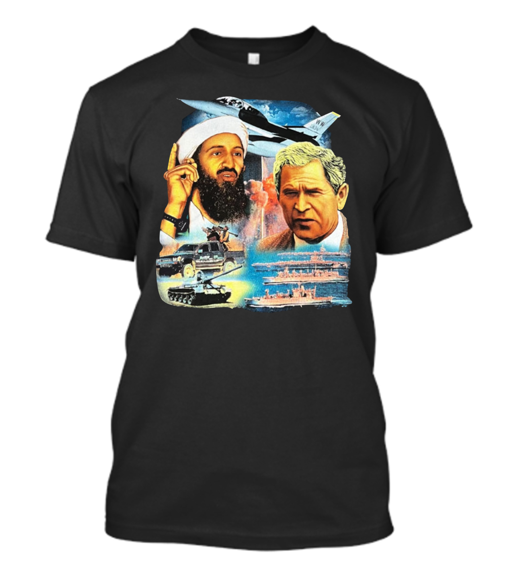 911 Vintage Rap Osama Bin Laden George Warplanes Tanks Ships T-Shirt