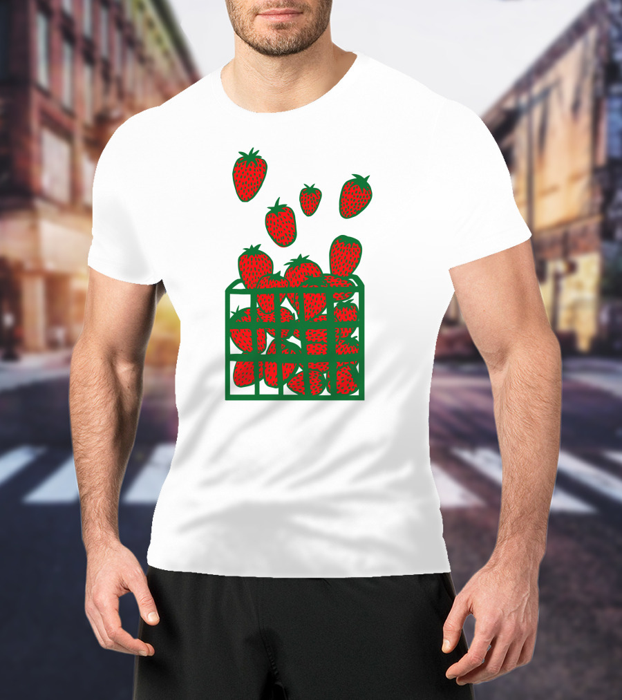 Strawberry Basket With Falling Strawberries Screen Print T-Shirt