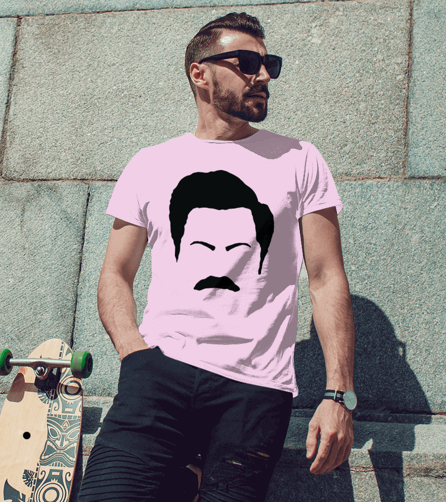 Ron Swanson Mustache Face Silhouette Parks And Recreation T-Shirt