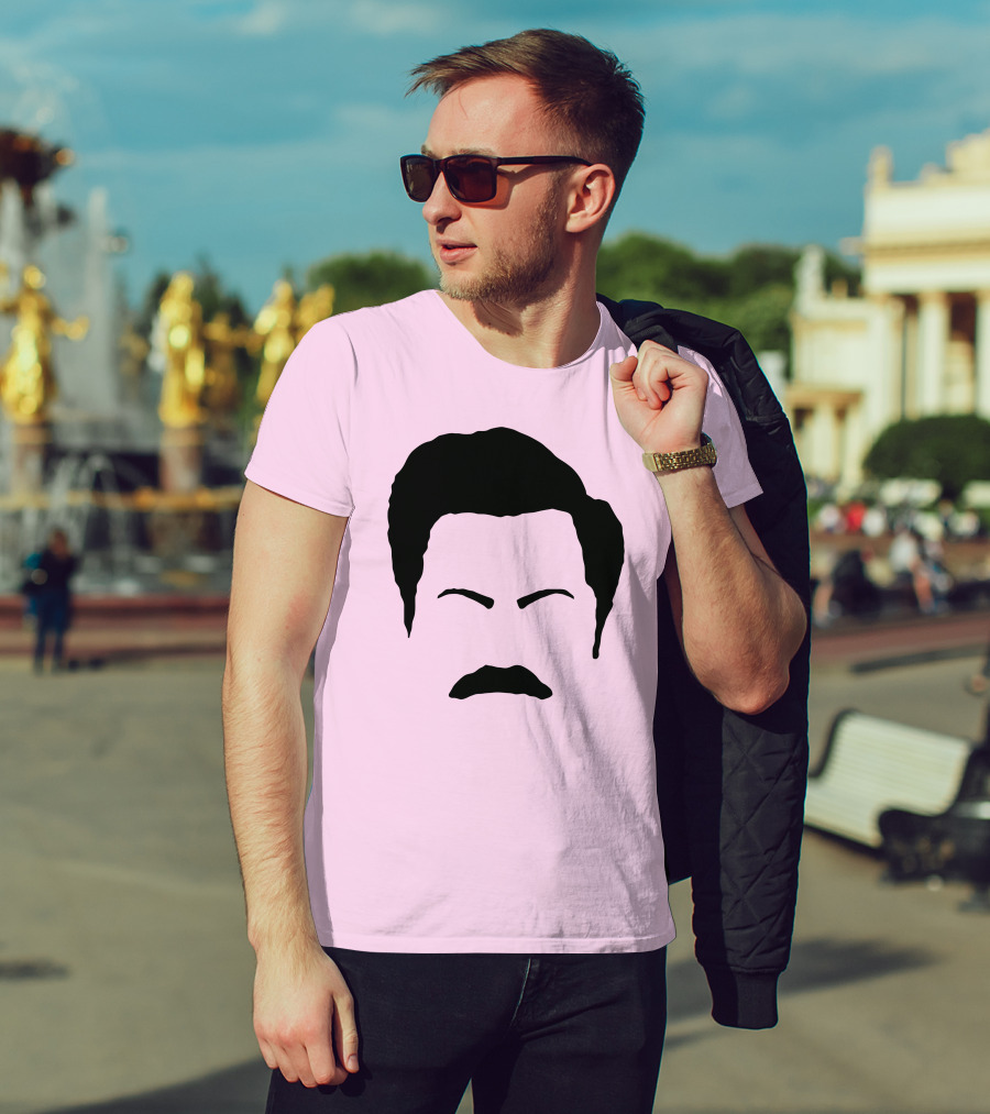 Ron Swanson Mustache Face Silhouette Parks And Recreation T-Shirt