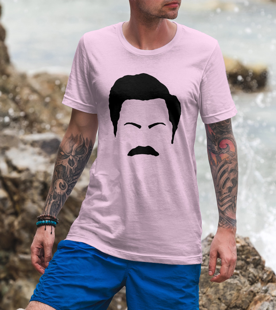 Ron Swanson Mustache Face Silhouette Parks And Recreation T-Shirt