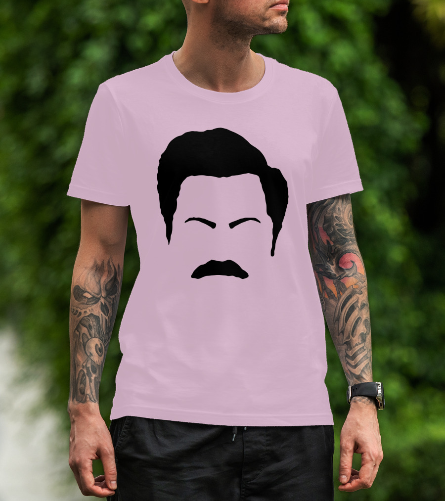 Ron Swanson Mustache Face Silhouette Parks And Recreation T-Shirt