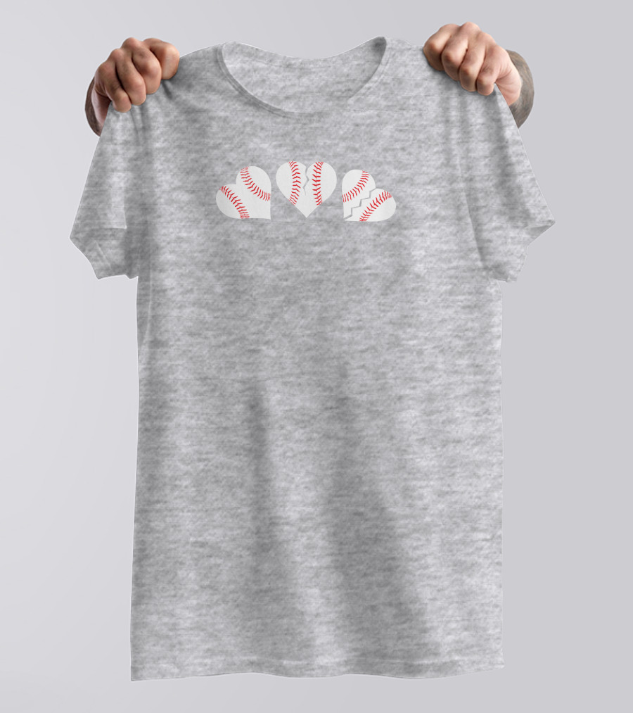 Seattle Mariners Three Baseball Hearts On Gray T-Shirt
