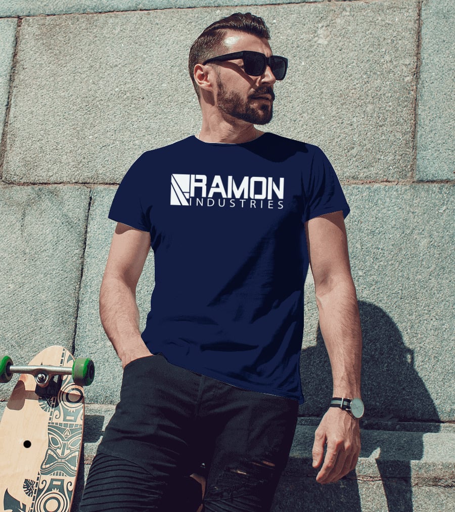 RAMON INDUSTRIES Logo Navy Blue Background T-Shirt