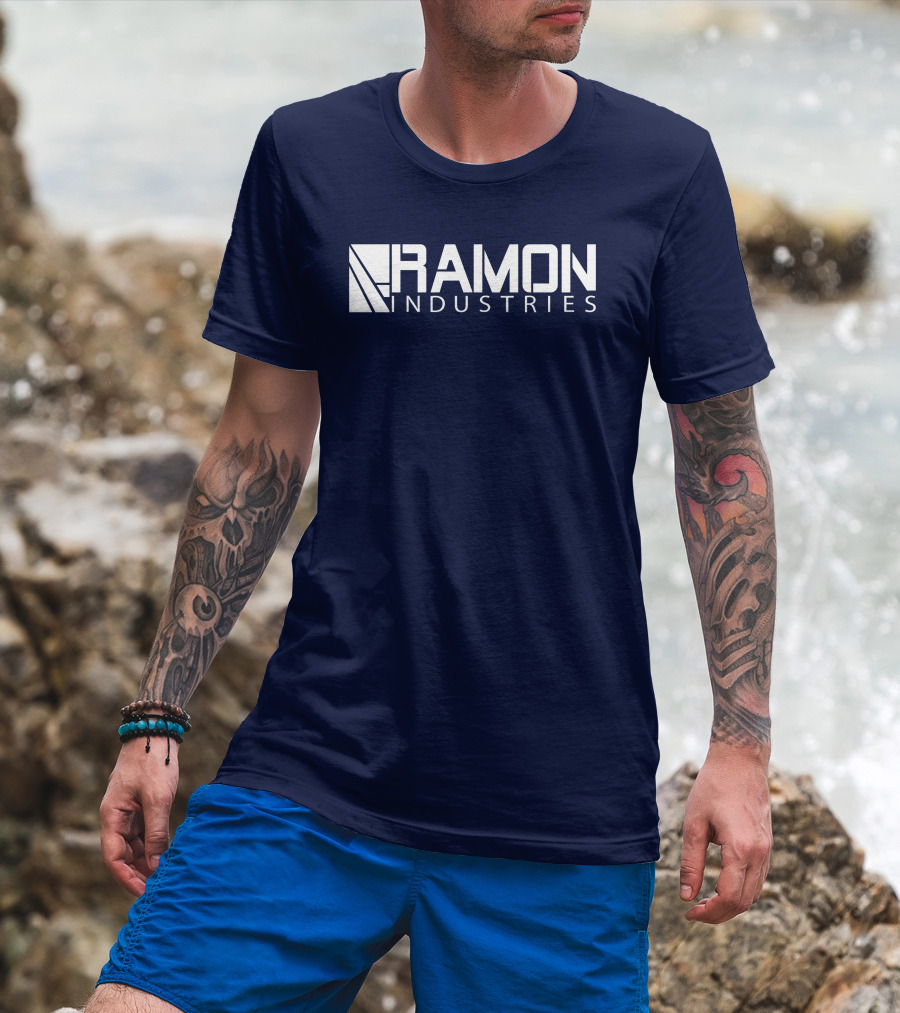 RAMON INDUSTRIES Logo Navy Blue Background T-Shirt