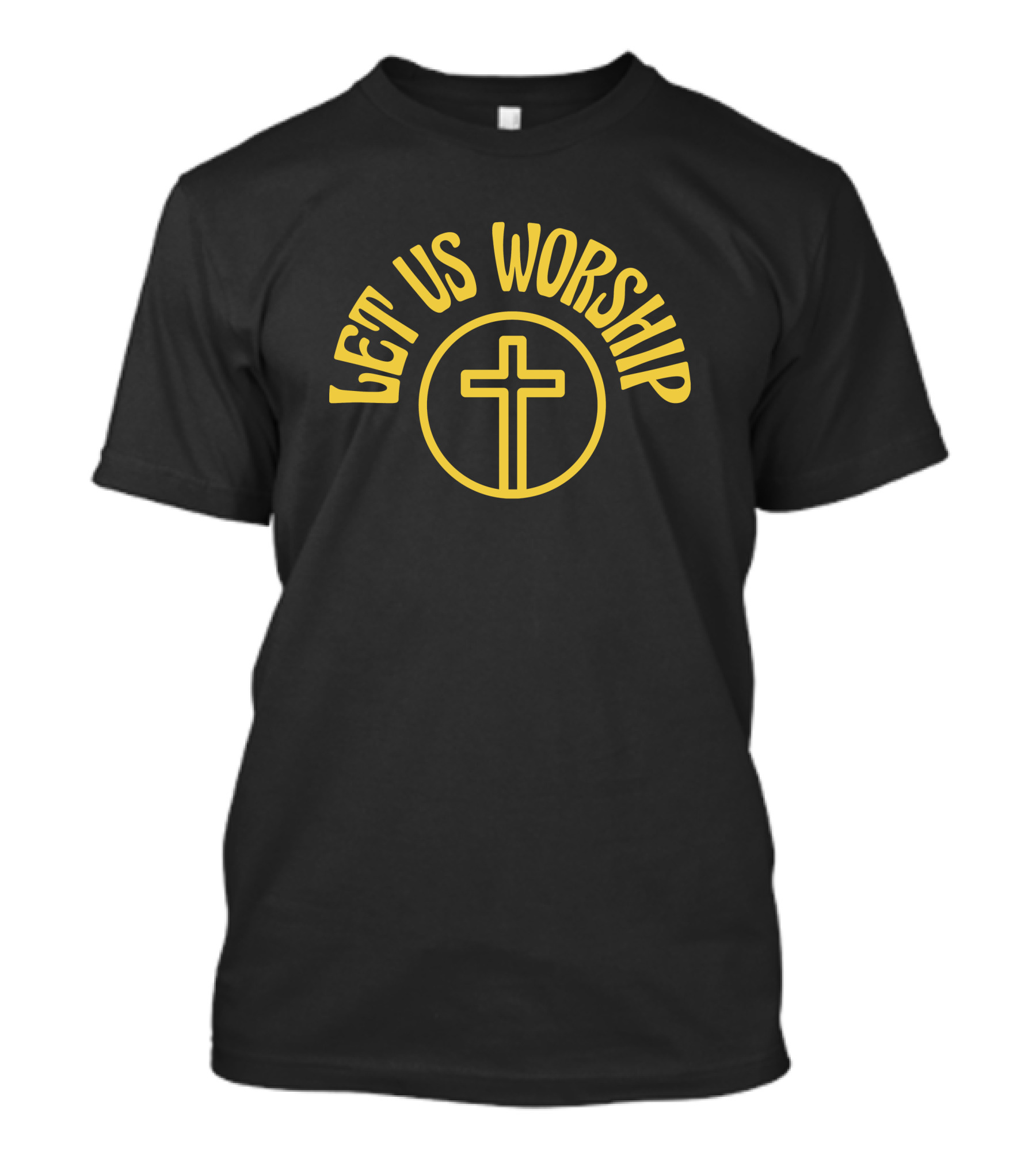 Let Us Worship Yellow Cross Symbol Christianity T-Shirt