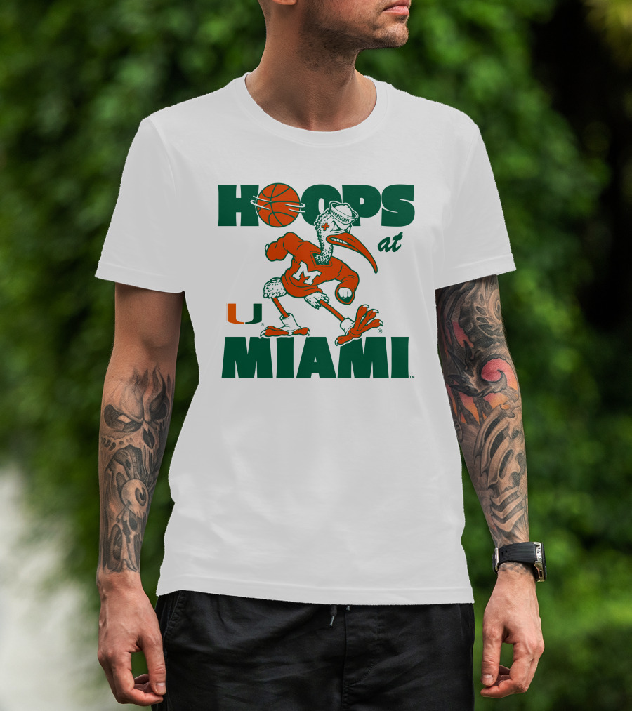 Hoops At Miami Hurricanes Basketball U Miami Bird Mascot T-Shirt