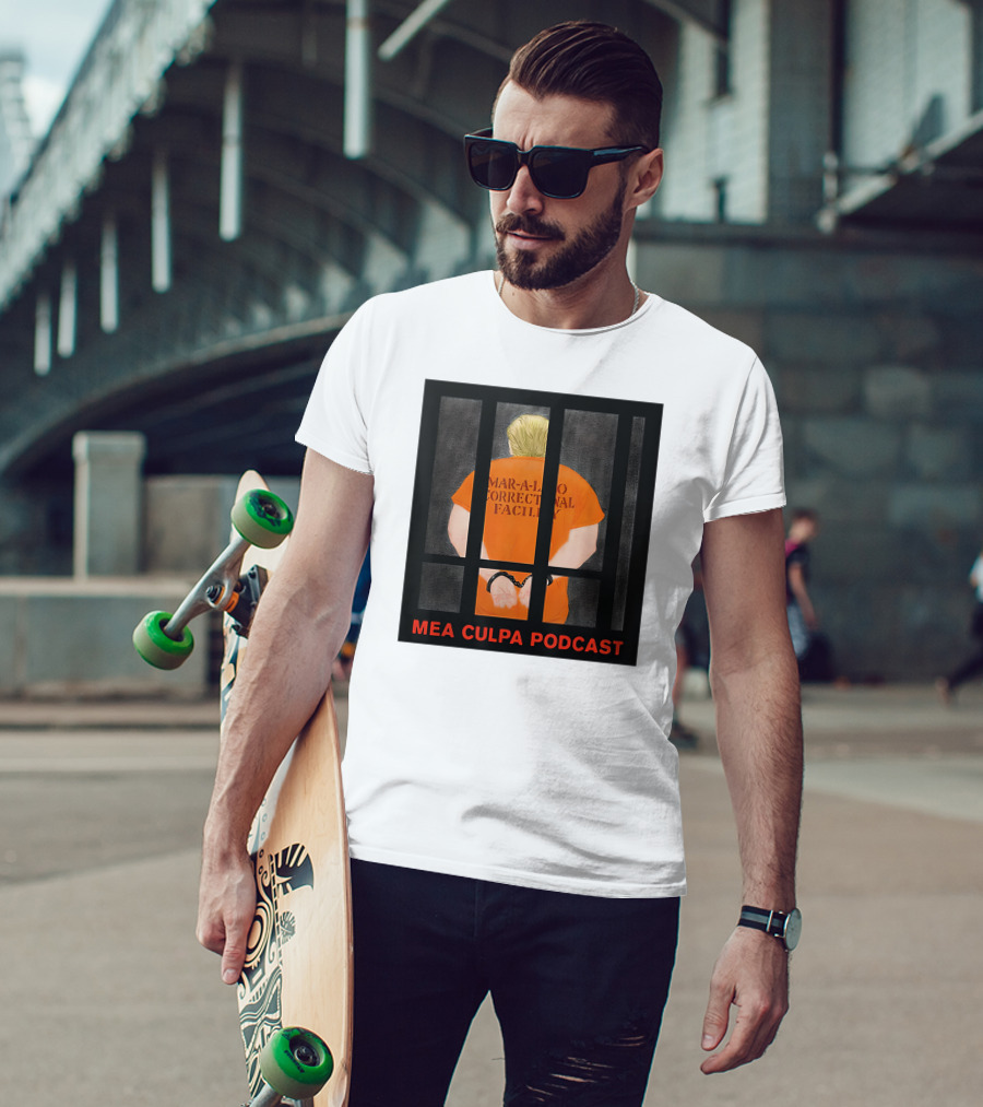 Mar-A-Lago Correctional Facility Mea Culpa Podcast Orange Jumpsuit T-Shirt