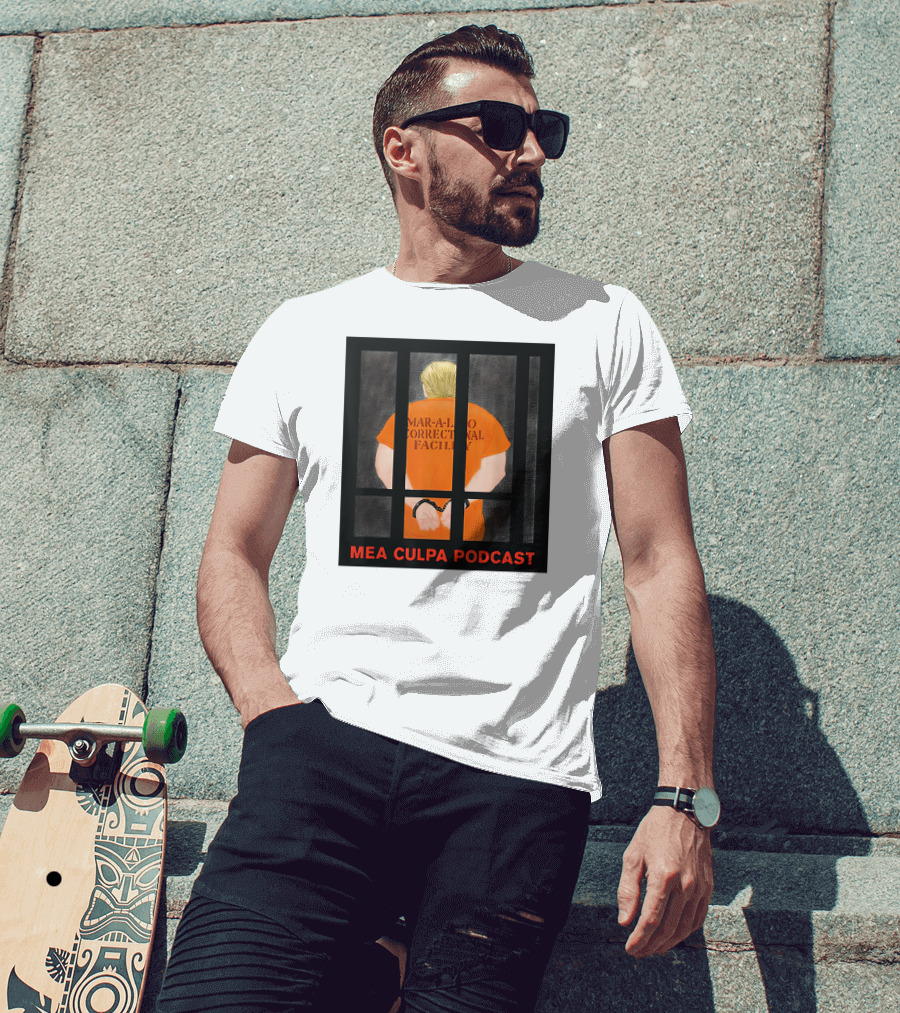 Mar-A-Lago Correctional Facility Mea Culpa Podcast Orange Jumpsuit T-Shirt