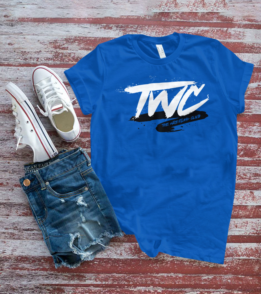 TWC The Wrestling Club Bold Brushstroke Logo On Blue T-Shirt