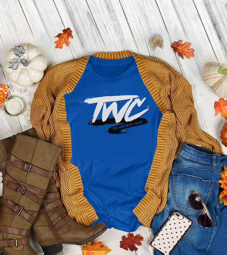 TWC The Wrestling Club Bold Brushstroke Logo On Blue T-Shirt