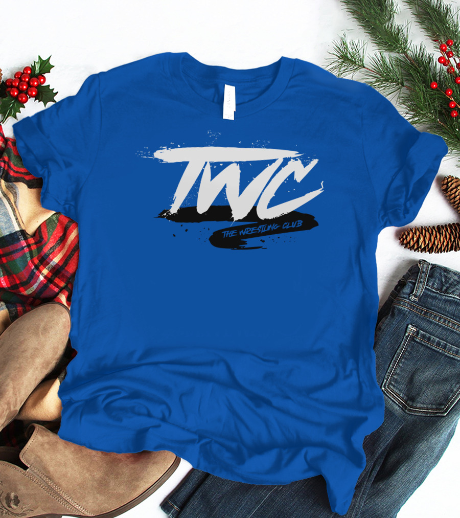 TWC The Wrestling Club Bold Brushstroke Logo On Blue T-Shirt