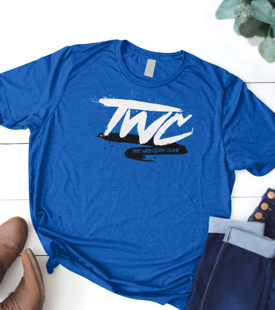 TWC The Wrestling Club Bold Brushstroke Logo On Blue T-Shirt