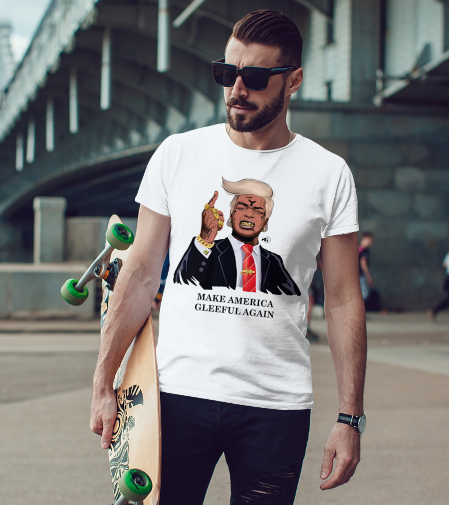 Make America Gleeful Again Blonde Hairstyle Gold Teeth Rings Tattooed Face T-Shirt