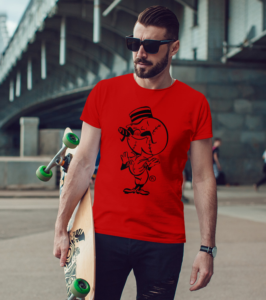 Cigar-Smoking Baseball Head Cartoon With Hat T-Shirt
