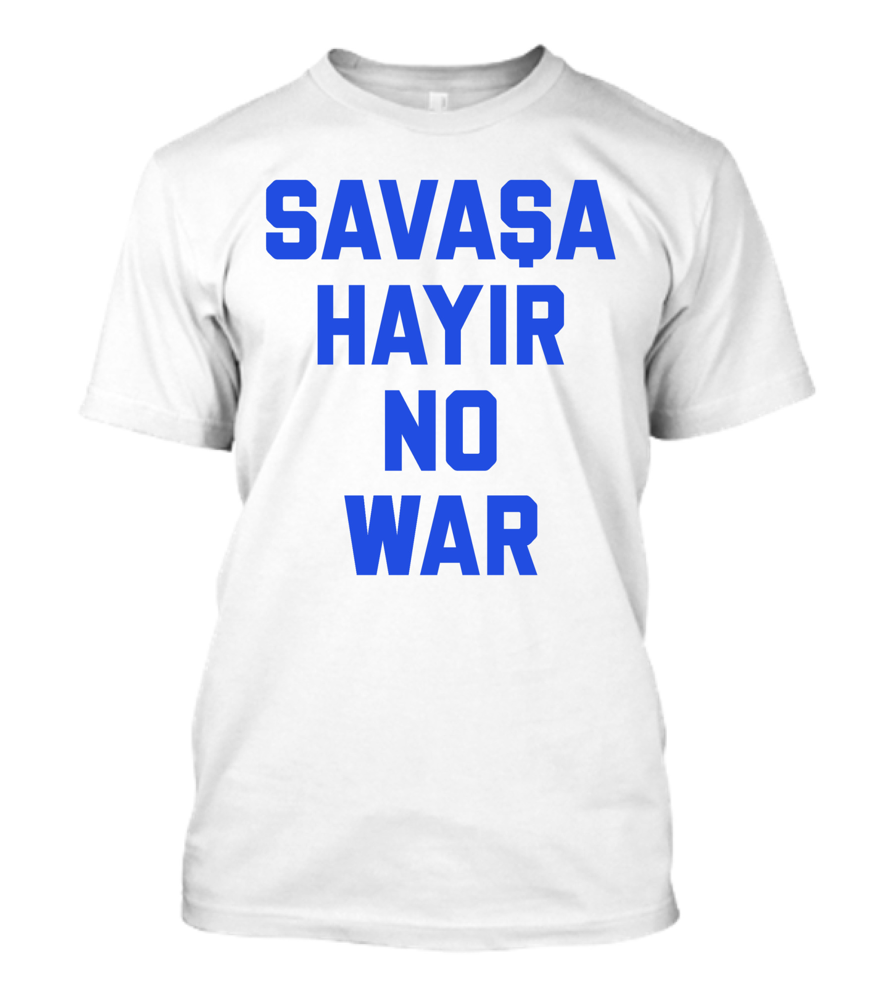 Savaşa Hayır No War Blue Text T-Shirt