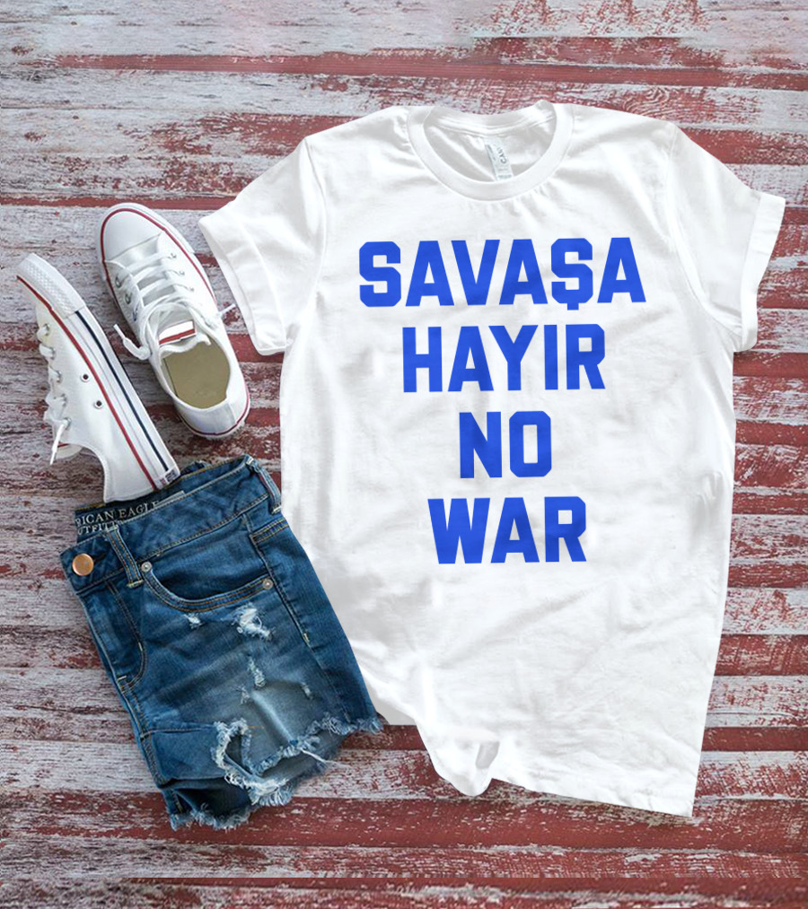 Savaşa Hayır No War Blue Text T-Shirt