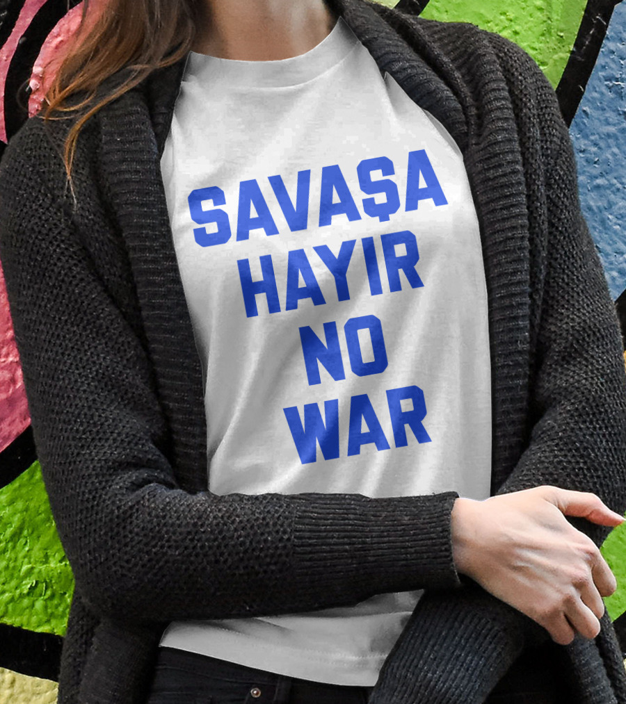 Savaşa Hayır No War Blue Text T-Shirt