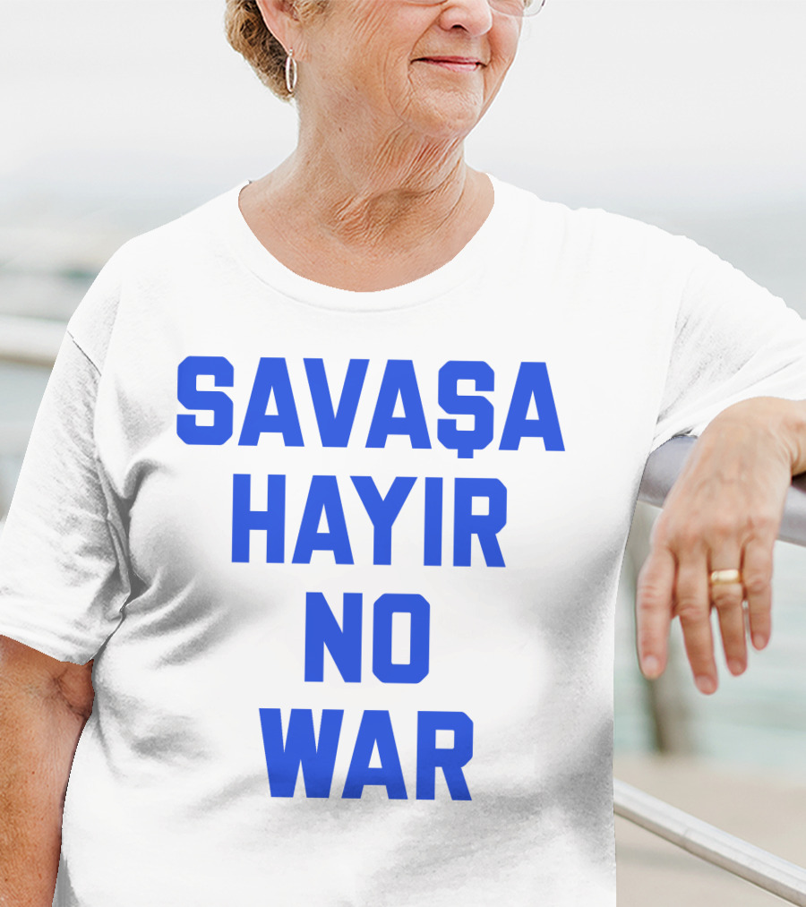 Savaşa Hayır No War Blue Text T-Shirt