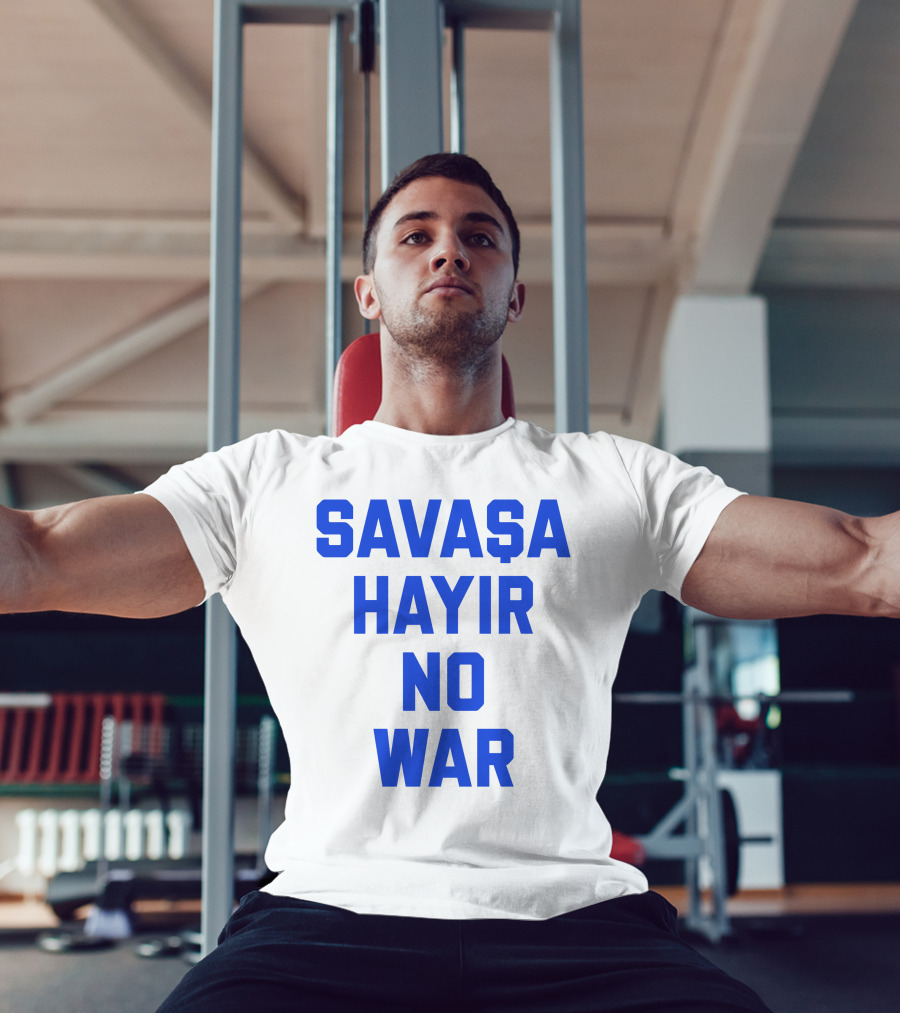 Savaşa Hayır No War Blue Text T-Shirt
