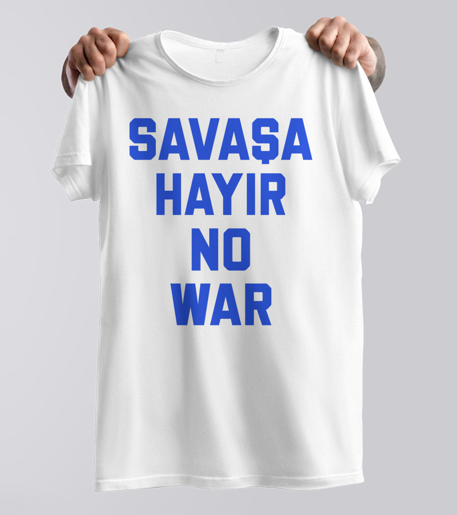 Savaşa Hayır No War Blue Text T-Shirt