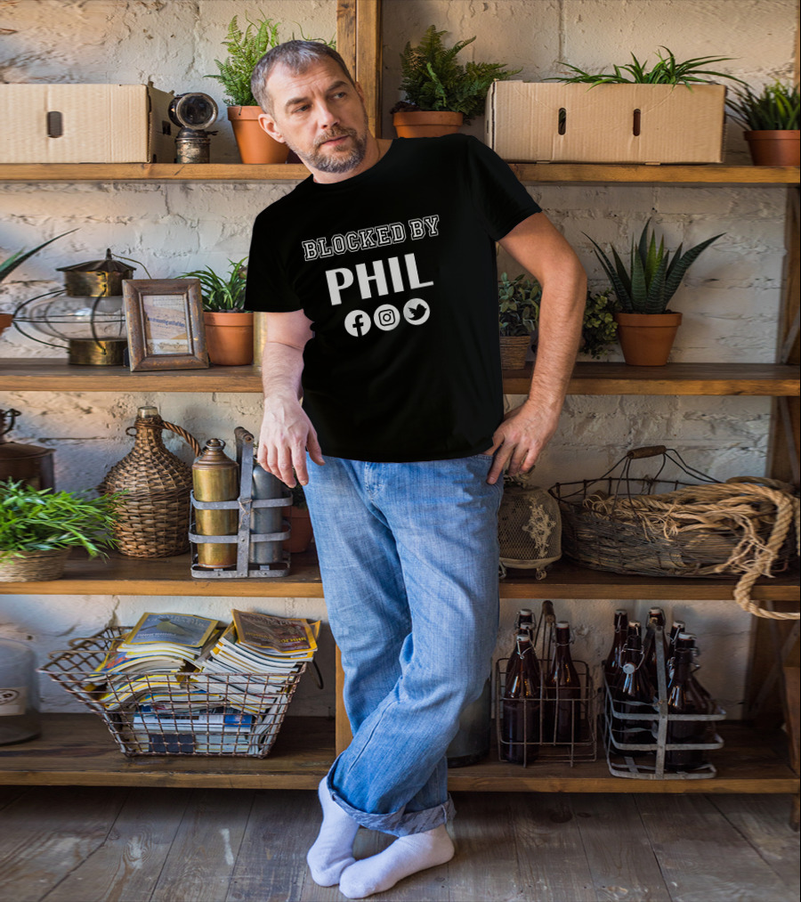 Blocked By Phil Social Media Icons Facebook Instagram Twitter T-Shirt
