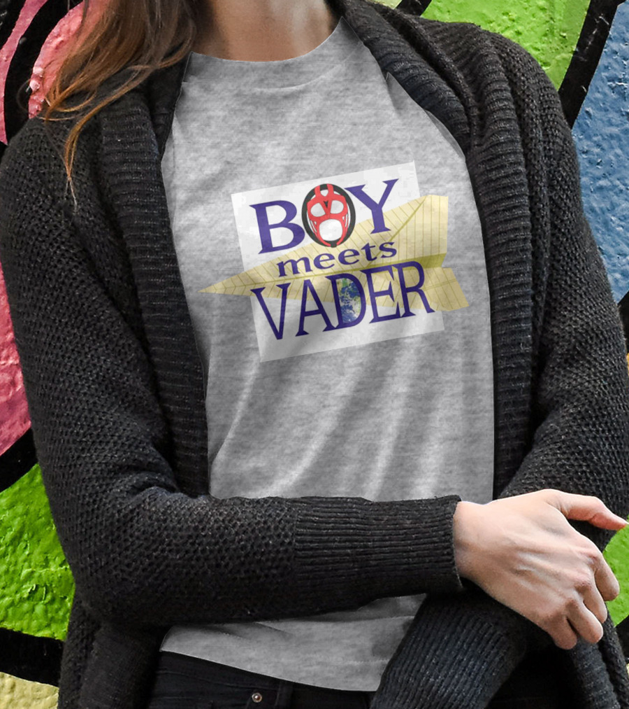 BOY Meets VADER Star Wars Parody Earth Paper Plane T-Shirt