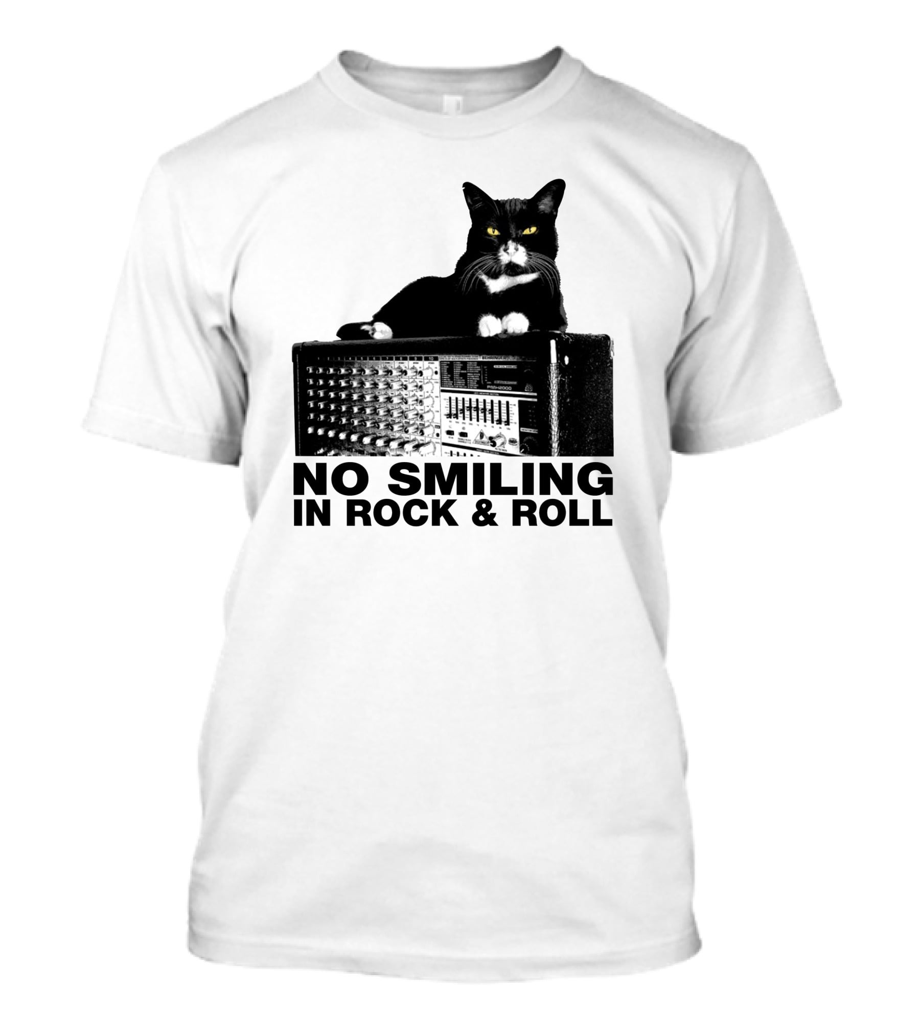 No Smiling In Rock And Roll Cat On Amplifier T-Shirt