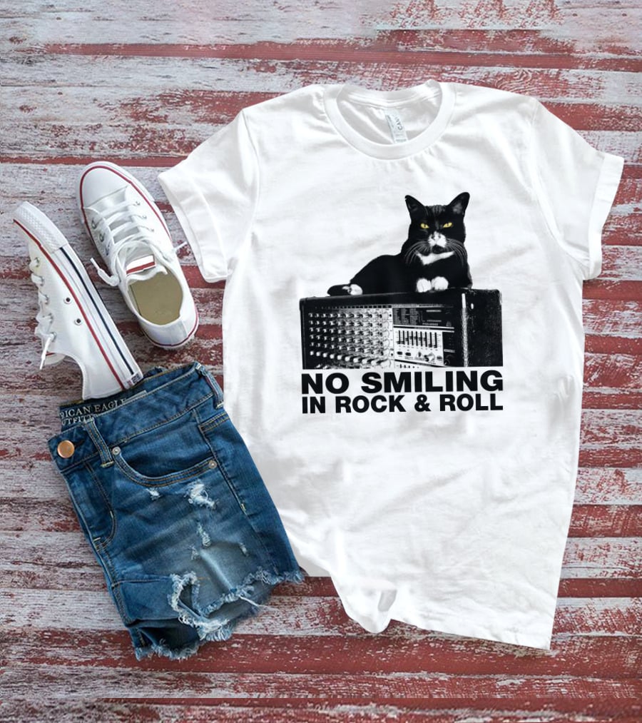 No Smiling In Rock And Roll Cat On Amplifier T-Shirt