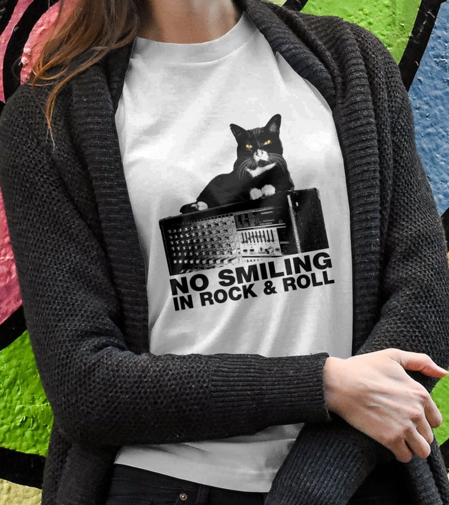 No Smiling In Rock And Roll Cat On Amplifier T-Shirt