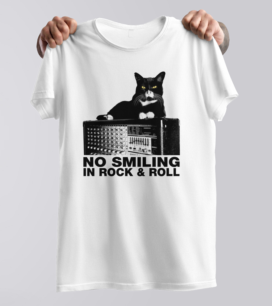 No Smiling In Rock And Roll Cat On Amplifier T-Shirt