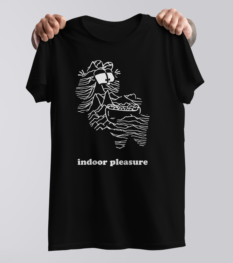 Indoor Pleasure Line Art Cartoon With Snack Bowl T-Shirt